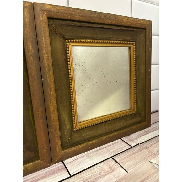 Gilded Twin Wall Mirrors with Velvet Accents - Picture 6 of 9